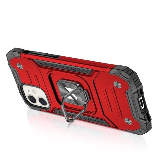  iPhone 14 - RING ARMOR páncéltok, mágneses, kihajtható gyűrűvel - Piros / Fekete