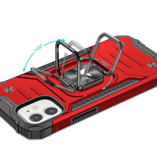  iPhone 14 - RING ARMOR páncéltok, mágneses, kihajtható gyűrűvel - Piros / Fekete