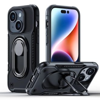   iPhone 14 -  Joyroom - Dual Hinge tok, állvánnyal és gyűrűs tartóval, fekete