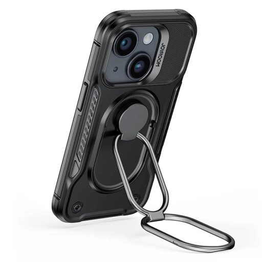 iPhone 14 -  Joyroom - Dual Hinge tok, állvánnyal és gyűrűs tartóval, fekete