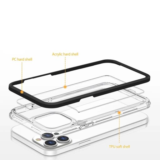 iPhone 14 - Hybrid Armor 3in1 fekete keretes átlátszó tok