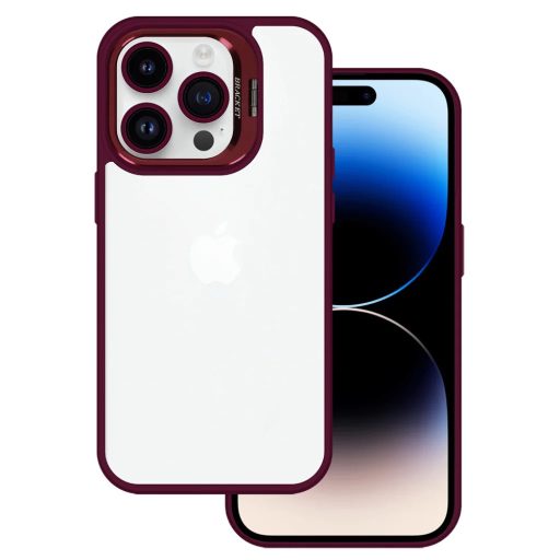 iPhone 15 Pro - Tel Protect - Kickstand tok + kameravédő üveg (lencse), burgundi