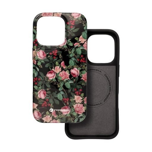 iPhone 15 Pro - FORCELL Mirage, katonai ejtés-tesztelt, MagSafe kompatibilis tok, rózsa mintával