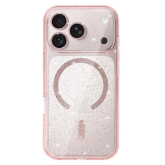   iPhone 17 Pro - GLITTER MAG kemény hátlap tok, MagSafe, átlátszó / rózsaszín