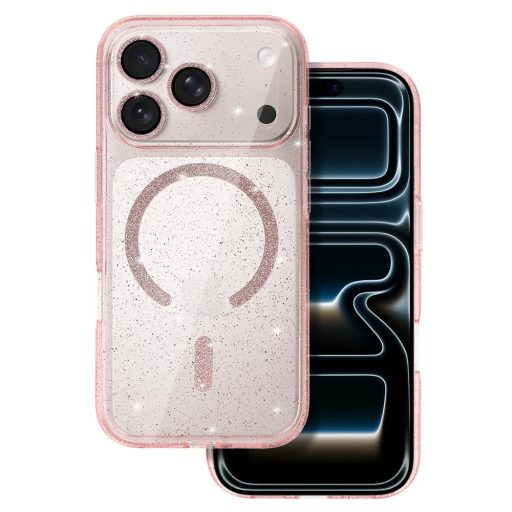 iPhone 17 Pro - GLITTER MAG kemény hátlap tok, MagSafe, átlátszó / rózsaszín