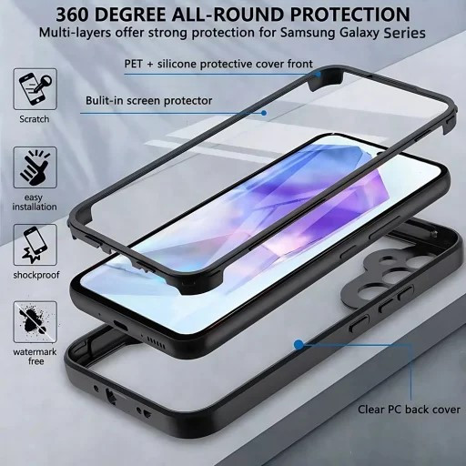 Honor 600 Lite - TECHSUIT ColorVerse 360 tok + képernyővédő, átlátszó / fekete