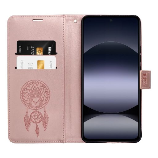 Samsung Galaxy A56 5G - MEZZO oldalra nyíló notesz tok, rózsaarany, álomfogó mintával