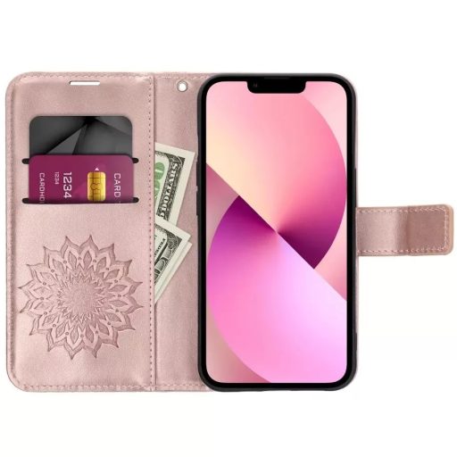 Samsung Galaxy A17 4G / 5G MEZZO oldalra nyíló notesz tok, rózsaarany, mandala mintával