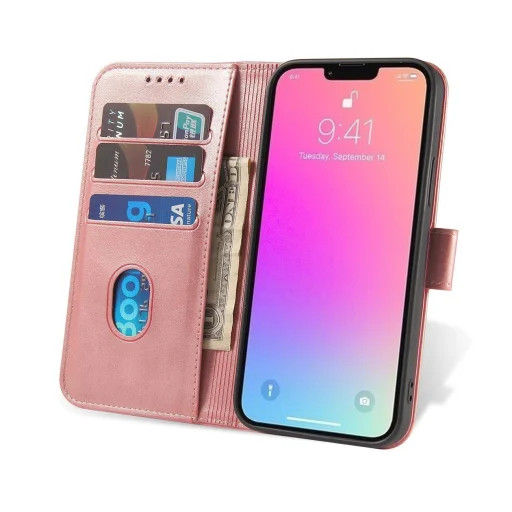 iPhone 15 Pro Max ELEGÁNS oldalra nyíló notesz tok, rózsaszín