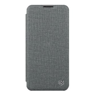   iPhone 14 Plus - Nillkin Qin Pro - bőr / szövet oldalra nyíló notesz tok, kameravédővel, szürke
