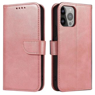   iPhone 15 Plus - ELEGÁNS oldalra nyíló notesz tok, rózsaszín