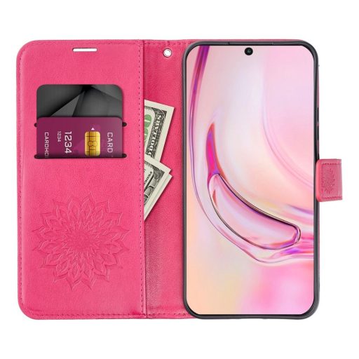 Xiaomi Redmi Note 14 5G - MEZZO oldalra nyíló notesz tok, piros, mandala mintával