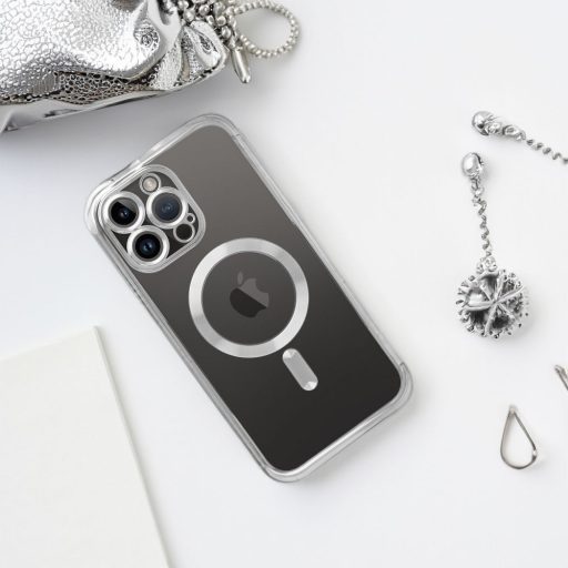 iPhone 13 ELECTRO MAG COVER MagSafe kompatibilis szilikon tok, ezüst