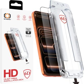   iPhone 17 Pro - teljes képernyős 6D edzett üvegfólia telepítő dobozzal, fekete kerettel