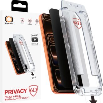   iPhone 17 Pro Max - betekintésgátló (Privacy) 6D edzett üvegfólia telepítő dobozzal, fekete kerettel