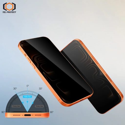 iPhone 17 - betekintésgátló (Privacy) 6D edzett üvegfólia telepítő dobozzal, fekete kerettel
